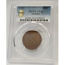 AUSTRALIA 1923 . HALF 1/2  PENNY . PCGS VF25